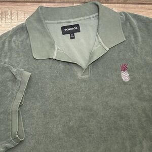 Bonobos Terry Cloth Polo Shirt Men XL Green Pineapple Towel Preppy Beach Coastal